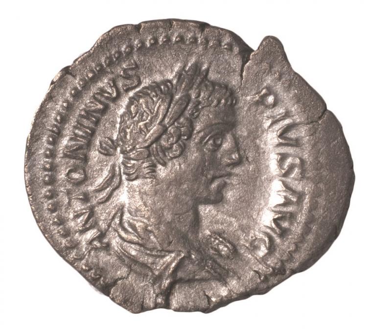 Silberdinar mit Caracalla-Büste (211 - 217 n. Chr.), Fundort Unterkitzing